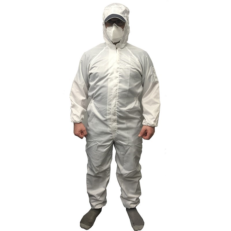 ProTool Coverall White Small Pinstriped with Hood Reusable Polyester Small
