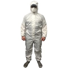 Coverall White Pinstripe with Hood Polyester 